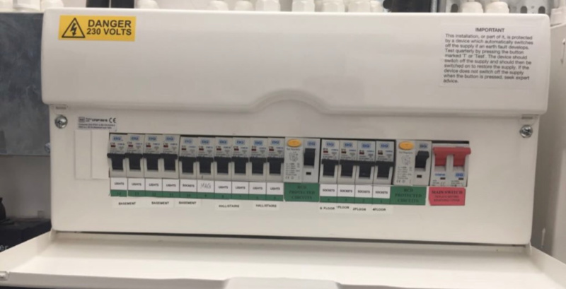 New modern consumer unit with clean wiring