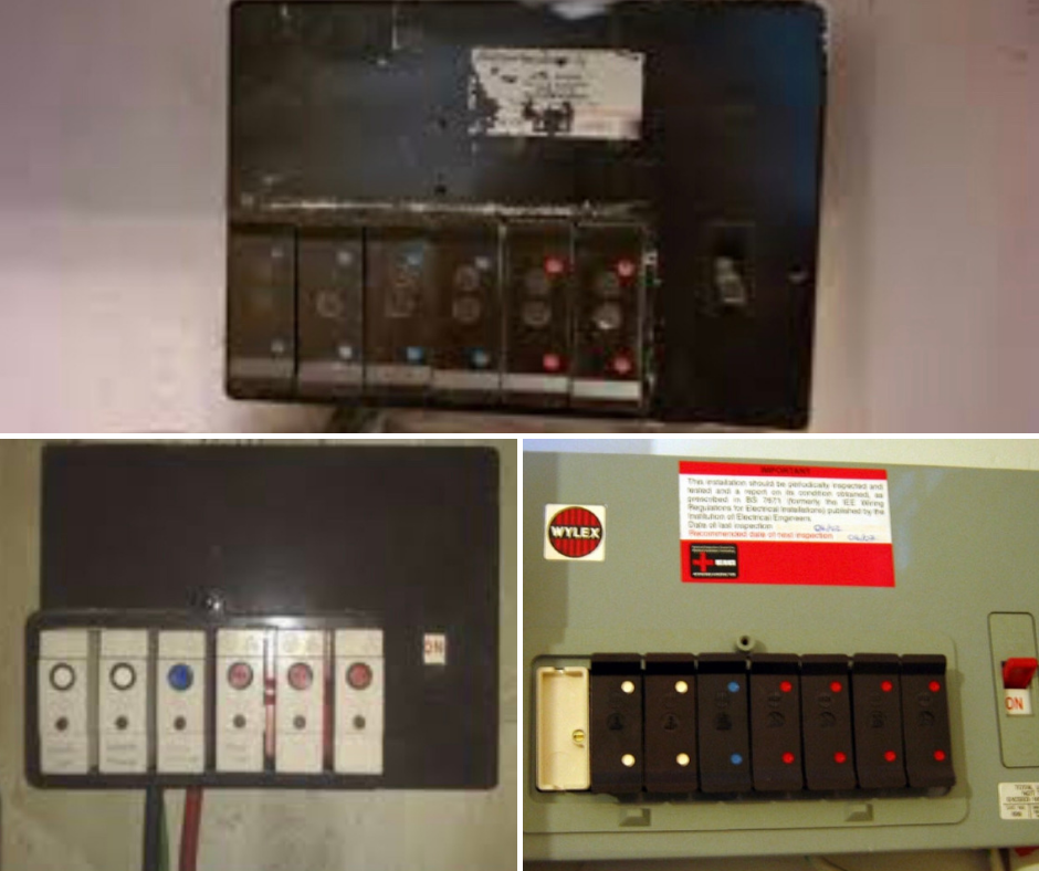 Old ceramic fuse board with outdated wiring